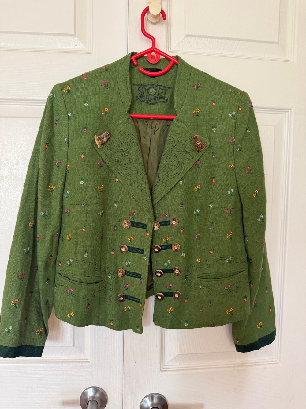 Authentic Sportalm Austrian Linen Jacket - Alpine Trachten Floral Embroidery"